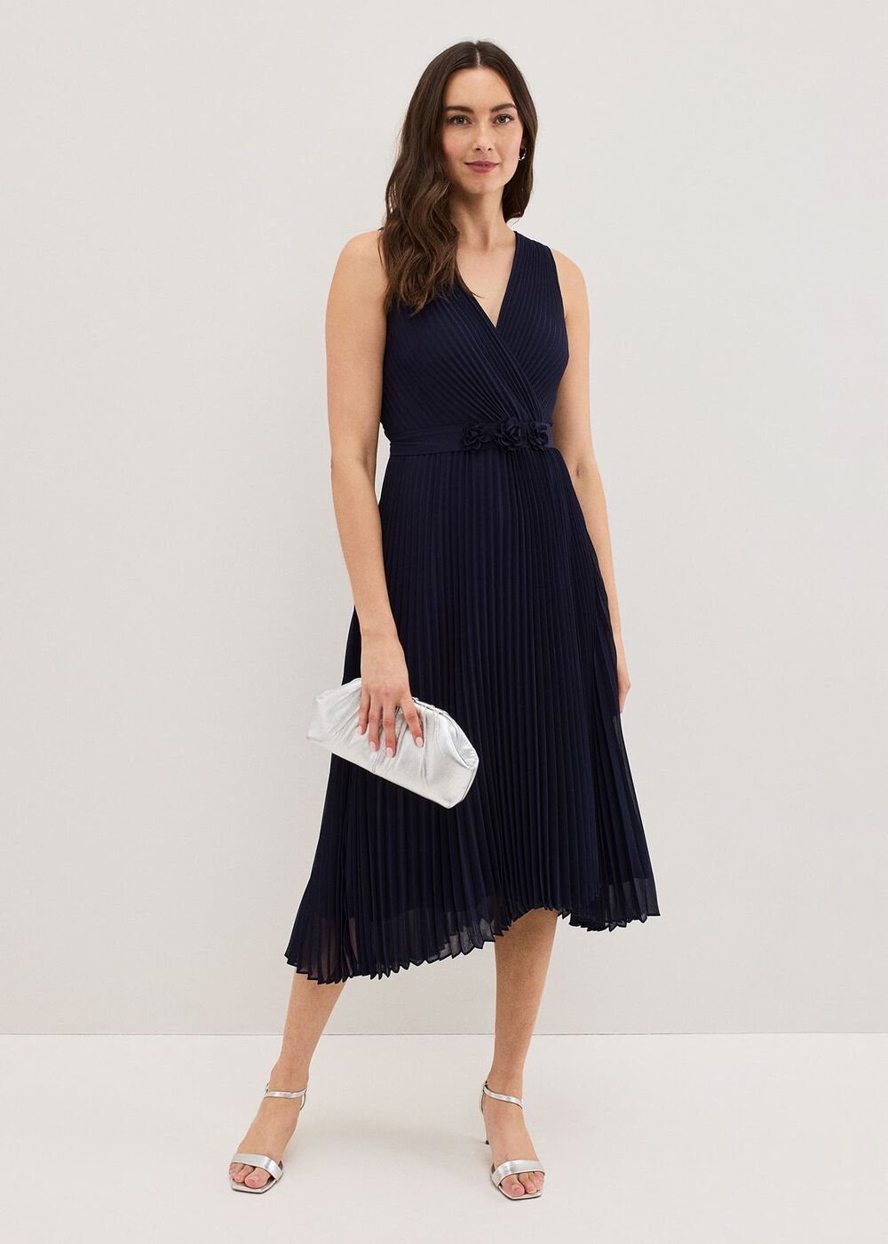 Cressida Pleated Midi Dress - Navy