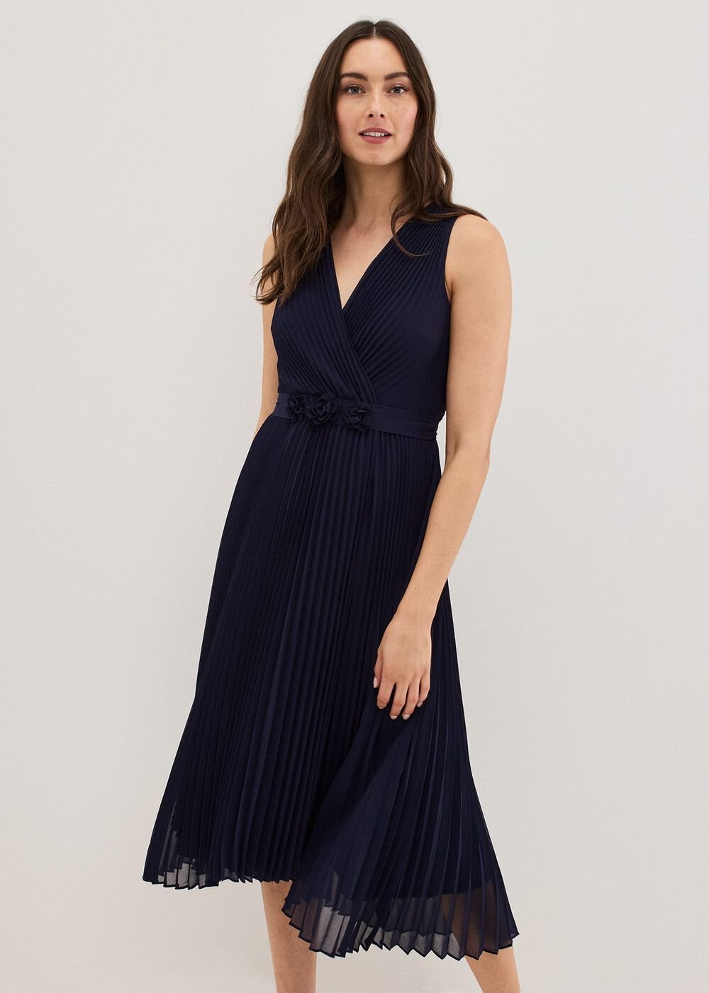 Cressida Pleated Midi Dress - Navy