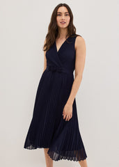 Cressida Pleated Midi Dress - Navy