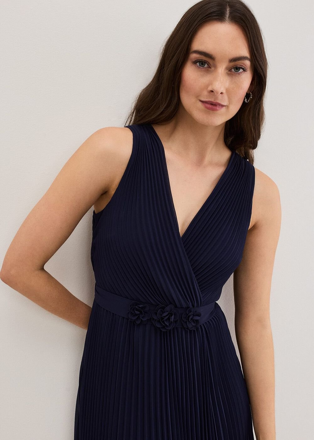 Cressida Pleated Midi Dress - Navy