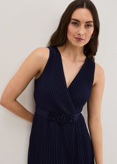 Cressida Pleated Midi Dress - Navy