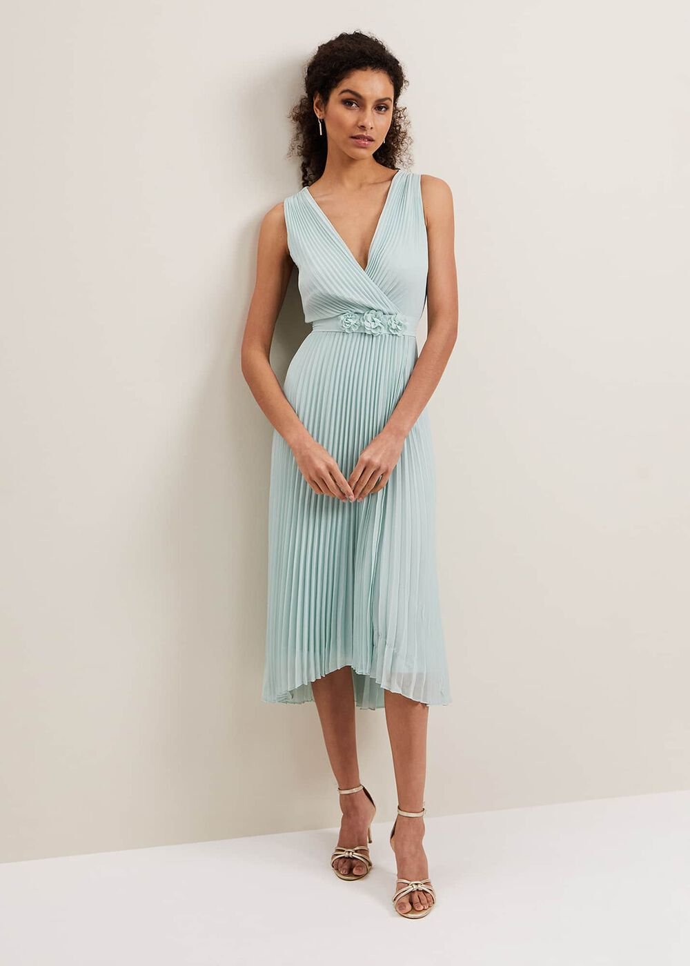 Cressida Pleated Midi Dress - Pale Blue