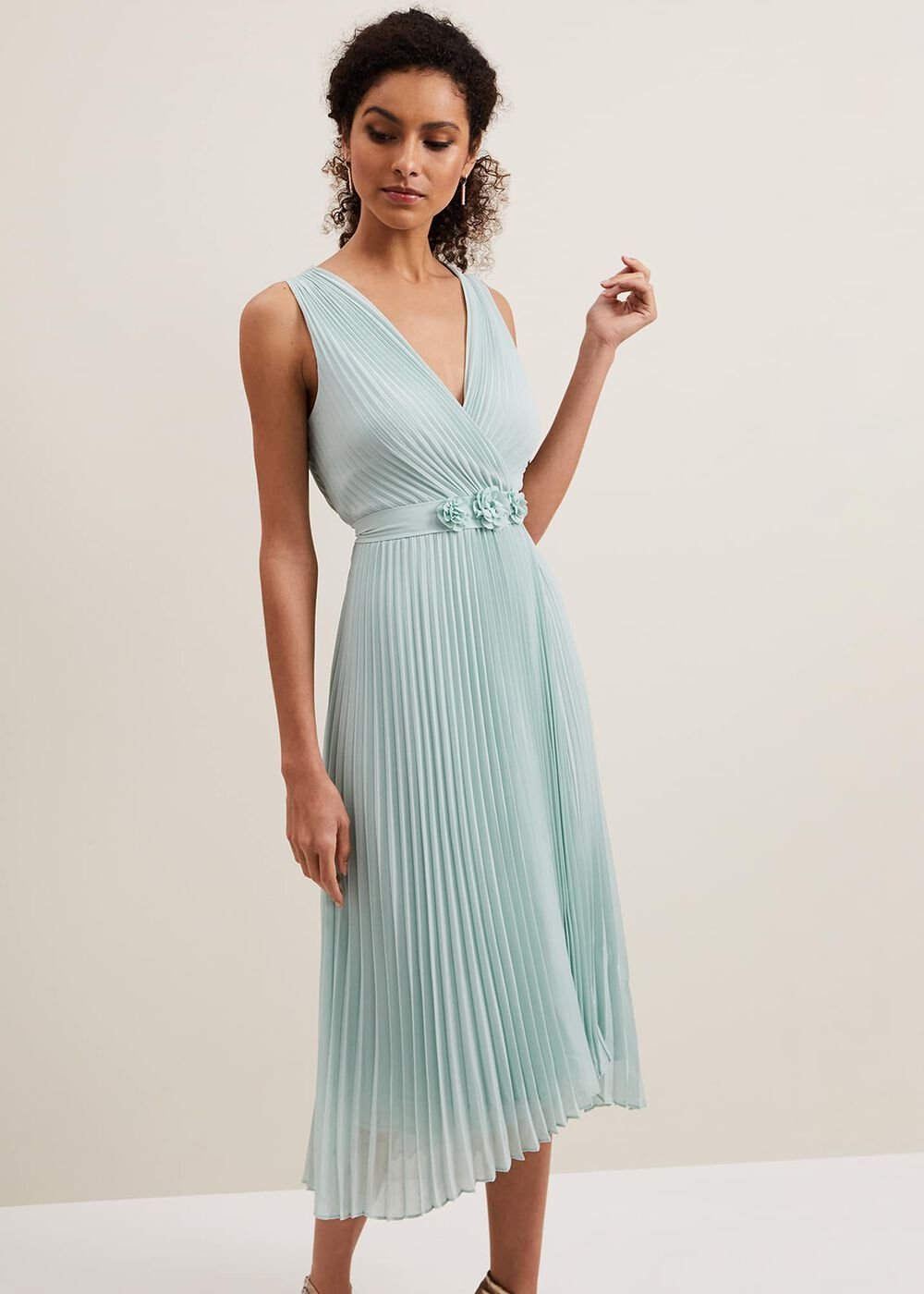 Cressida Pleated Midi Dress - Pale Blue