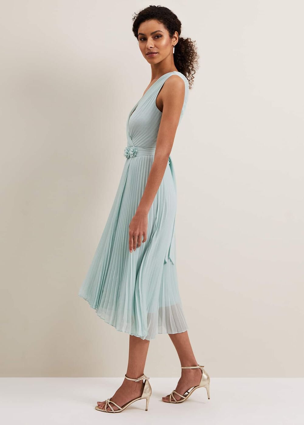 Cressida Pleated Midi Dress - Pale Blue