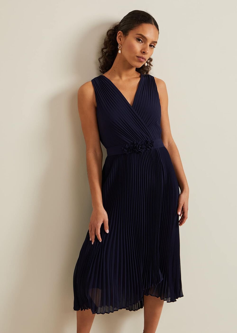 Petite Cressida Pleat Maxi Dress - Navy