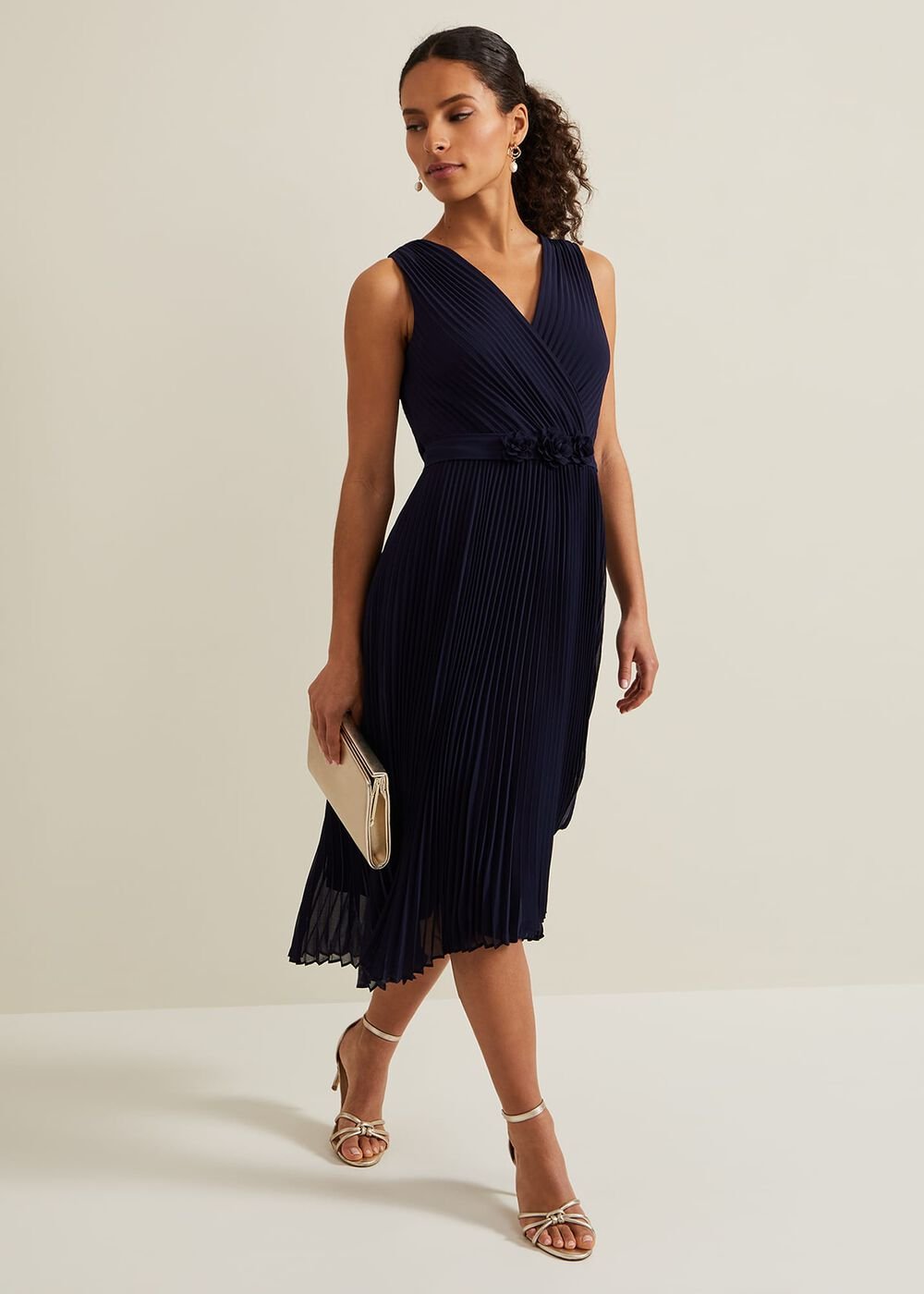 Petite Cressida Pleat Maxi Dress - Navy