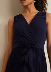Petite Cressida Pleat Maxi Dress - Navy