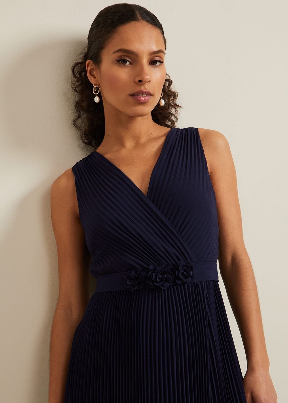 Petite Cressida Pleat Maxi Dress - Navy