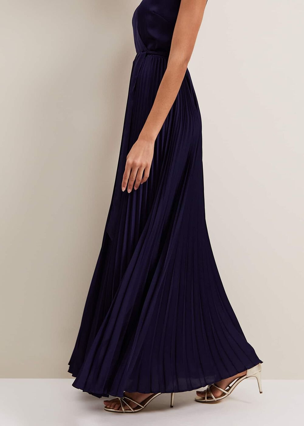 Bonnie Pleat Wrap Satin Maxi Dress - Navy