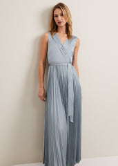 Bonnie Pleat Wrap Satin Maxi Dress - Light Green