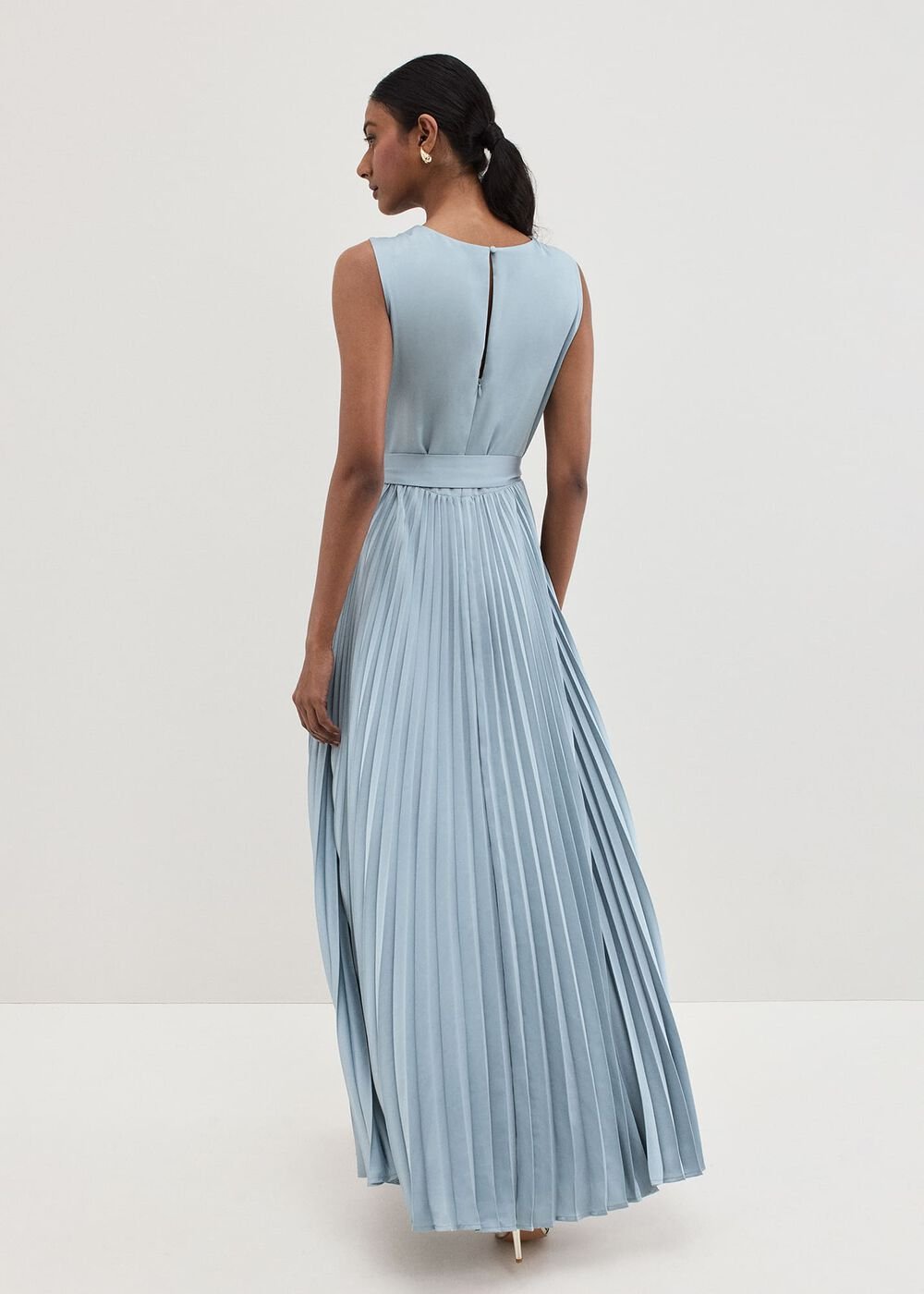Bonnie Pleat Wrap Satin Maxi Dress - Light Green