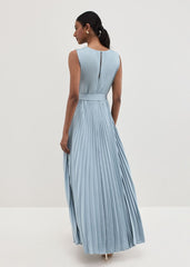 Bonnie Pleat Wrap Satin Maxi Dress - Light Green