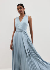 Bonnie Pleat Wrap Satin Maxi Dress - Light Green