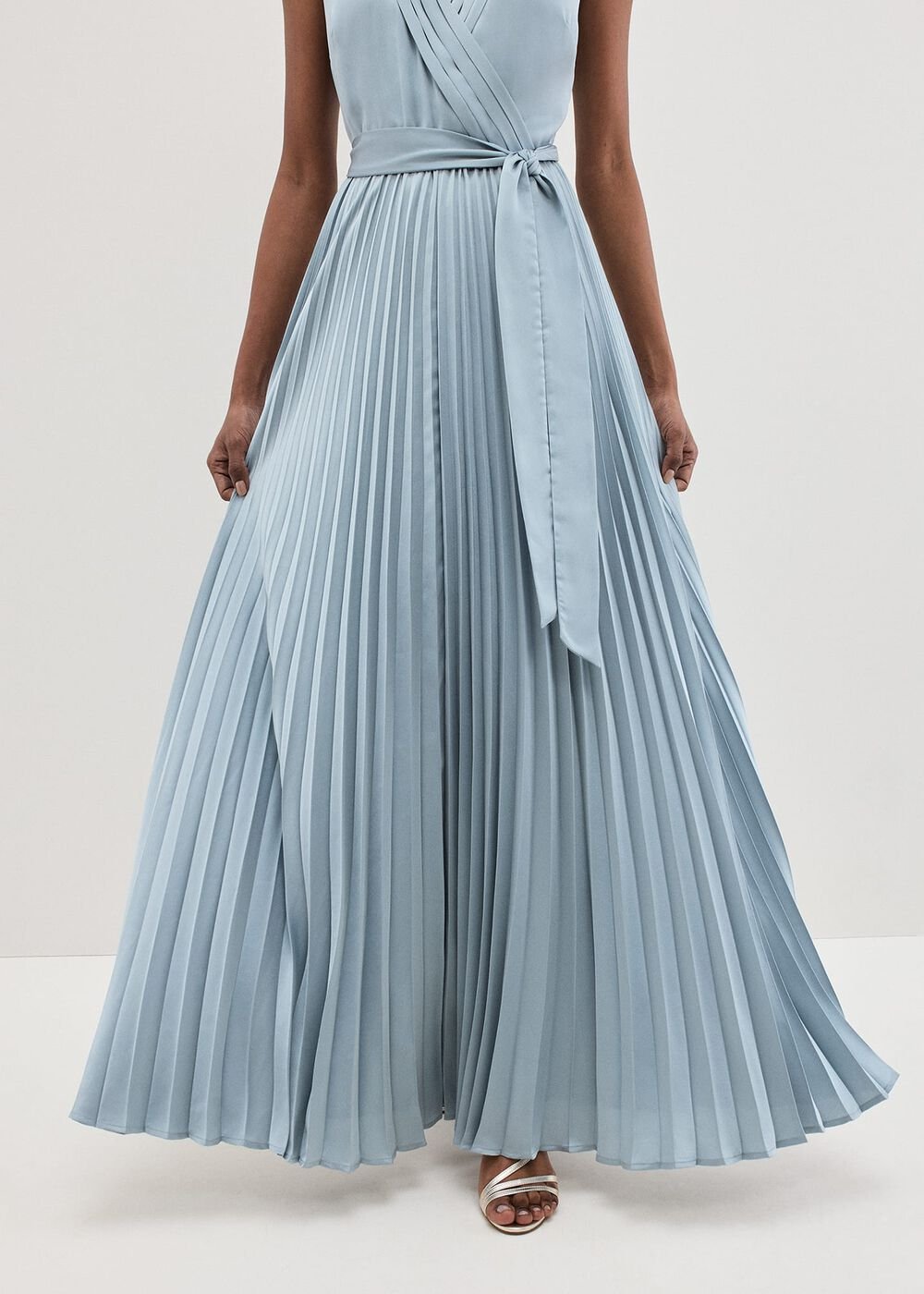 Bonnie Pleat Wrap Satin Maxi Dress - Light Green