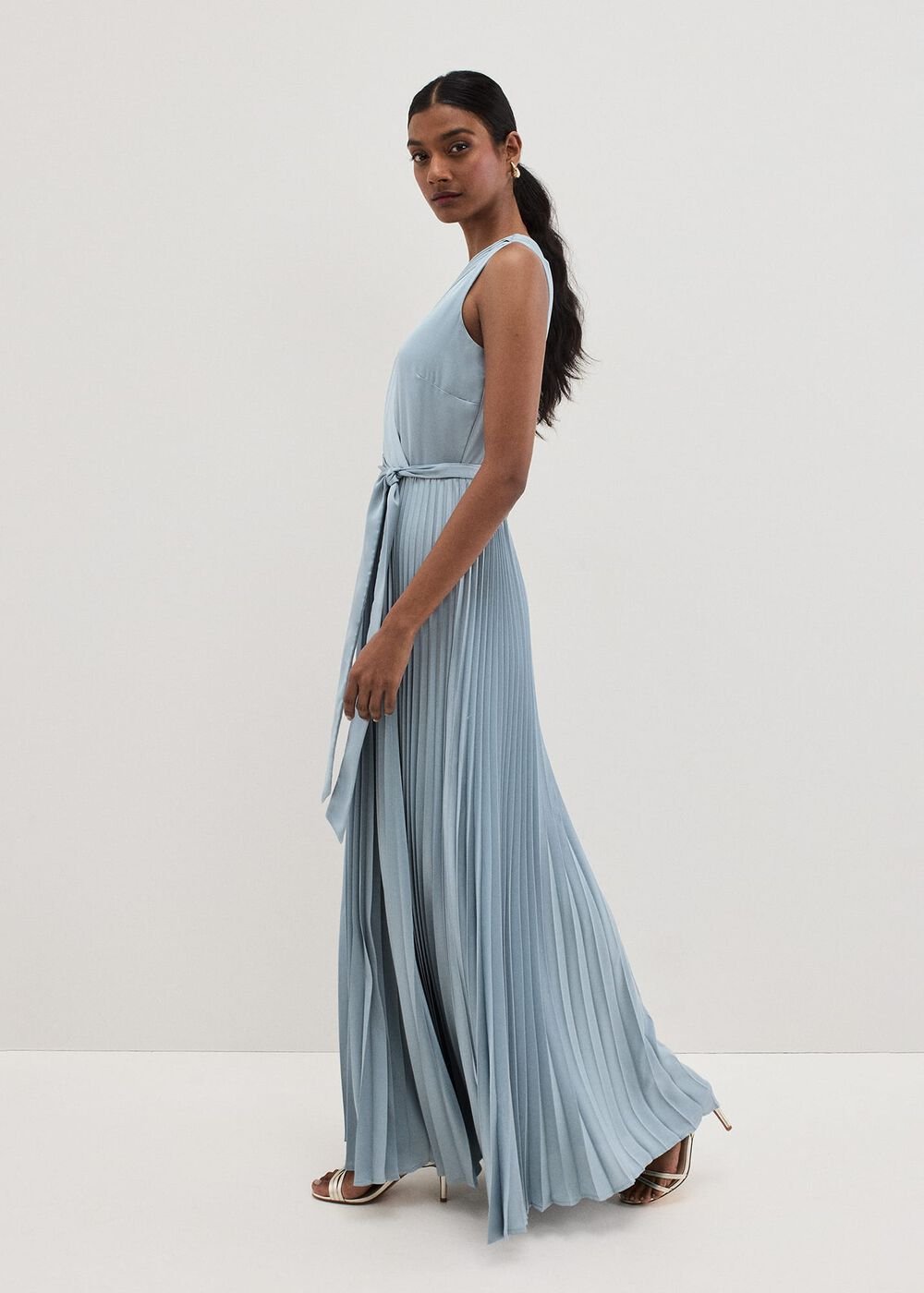 Bonnie Pleat Wrap Satin Maxi Dress - Light Green