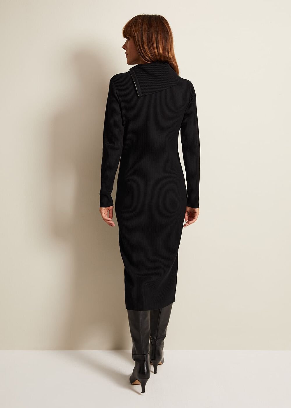 Hartley Zip Ribbed Column Dress - Black