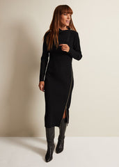 Hartley Zip Ribbed Column Dress - Black