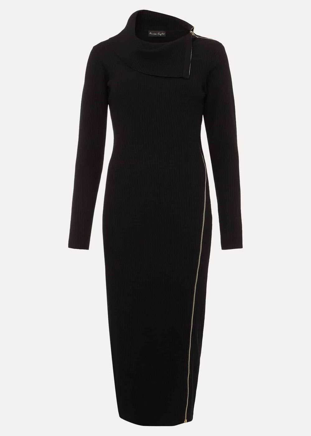 Hartley Zip Ribbed Column Dress - Black