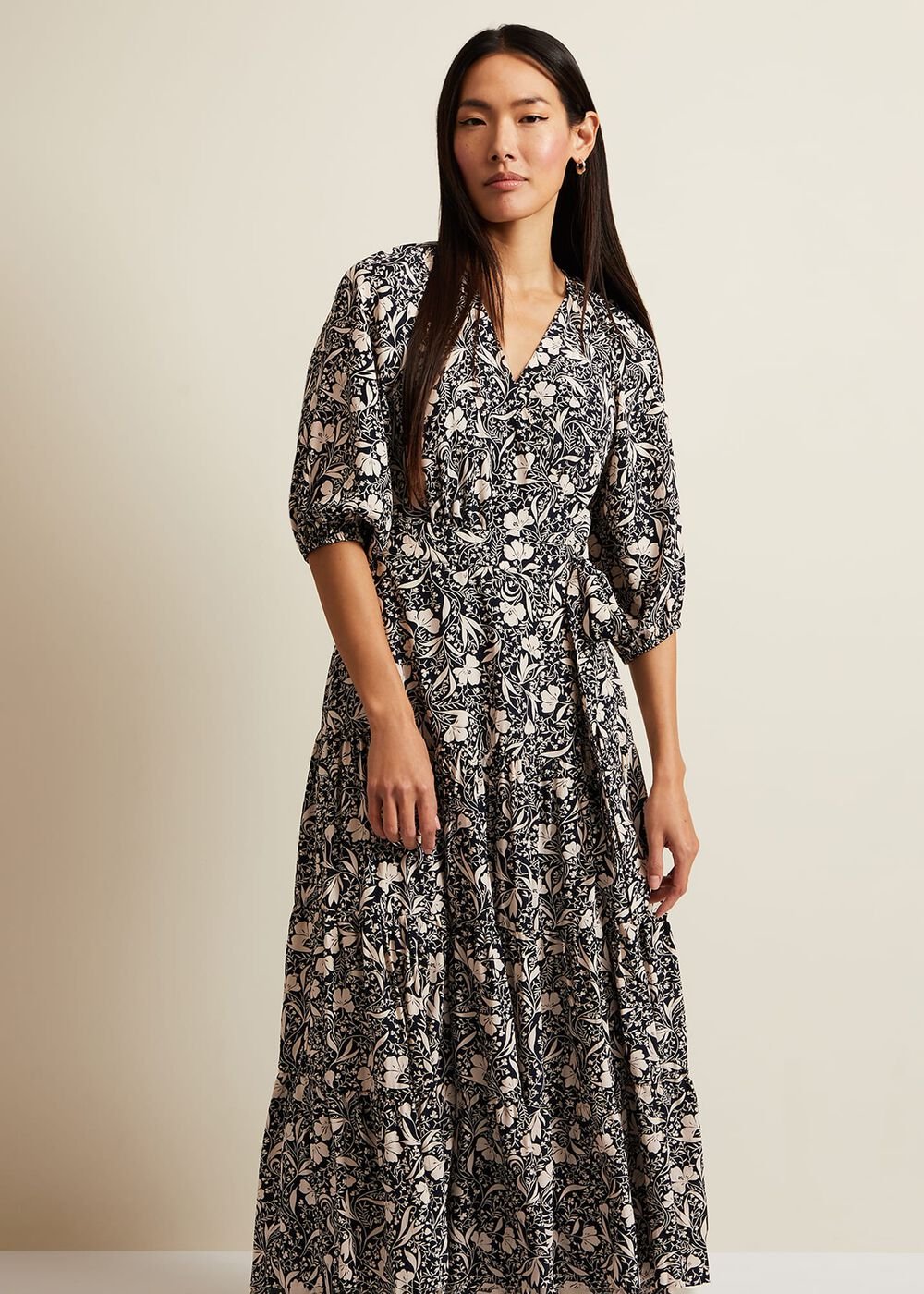 Kezia Floral Wrap Midi Dress - Multi-Coloured