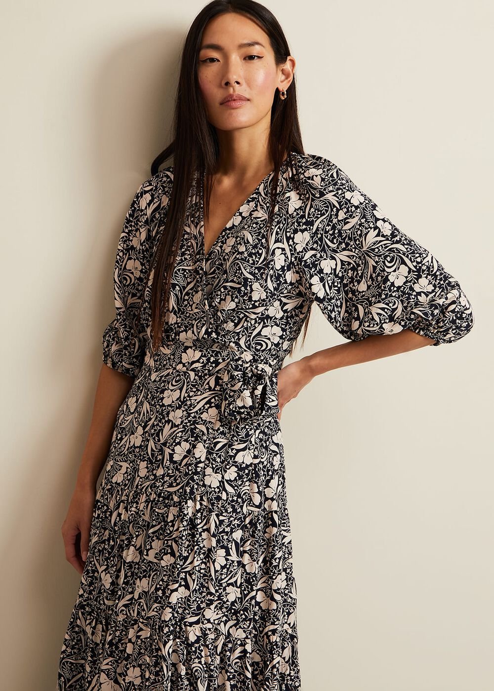 Kezia Floral Wrap Midi Dress - Multi-Coloured
