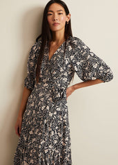 Kezia Floral Wrap Midi Dress - Multi-Coloured
