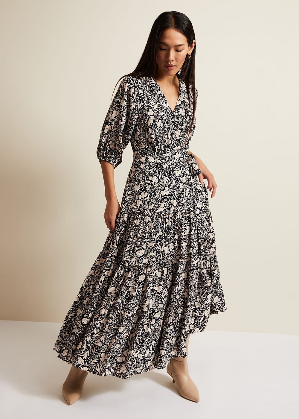 Kezia Floral Wrap Midi Dress - Multi-Coloured