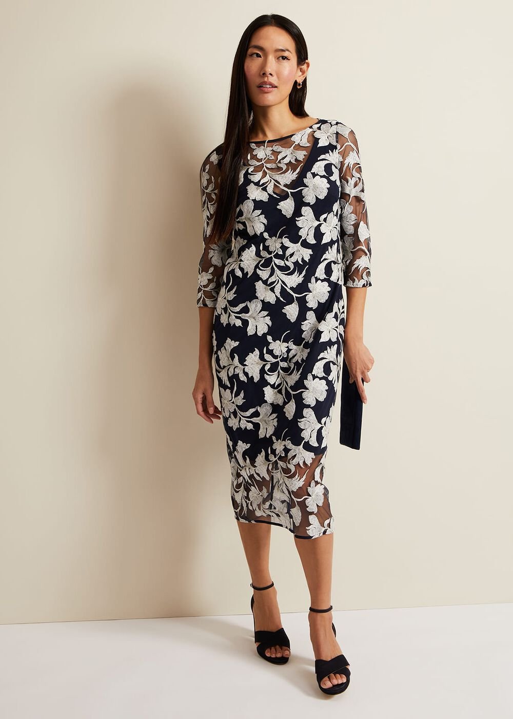 Irina Floral Mesh Midi Dress - Multi-Coloured