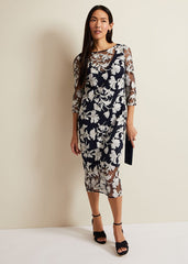 Irina Floral Mesh Midi Dress - Multi-Coloured