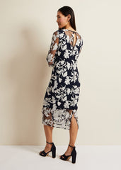 Irina Floral Mesh Midi Dress - Multi-Coloured