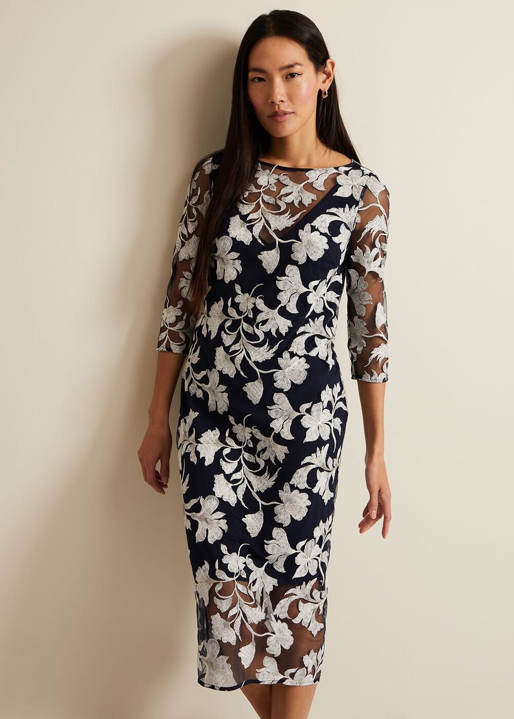 Irina Floral Mesh Midi Dress - Multi-Coloured
