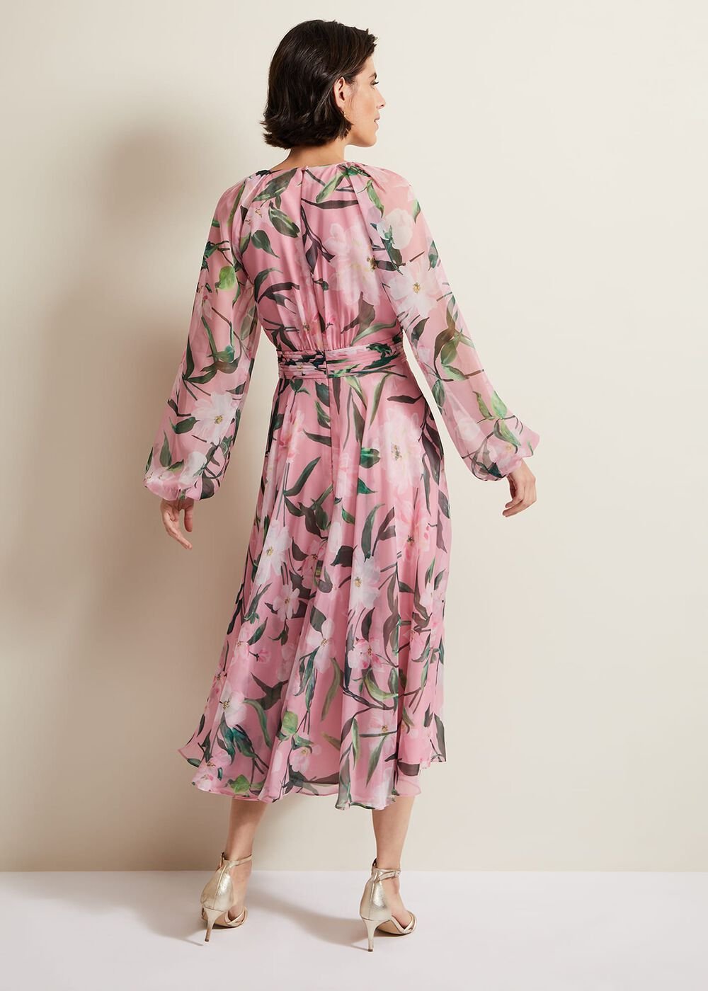Lina Printed Long Sleeve Midi Dress - Multi-Coloured