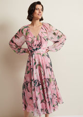 Lina Printed Long Sleeve Midi Dress - Multi-Coloured