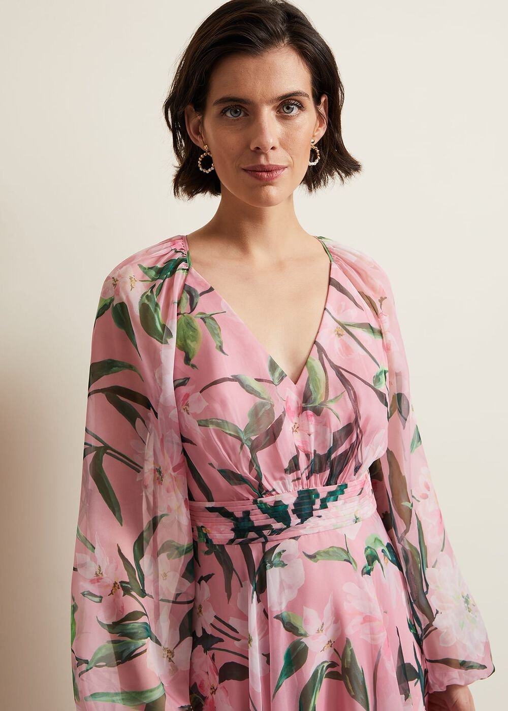 Lina Printed Long Sleeve Midi Dress - Multi-Coloured