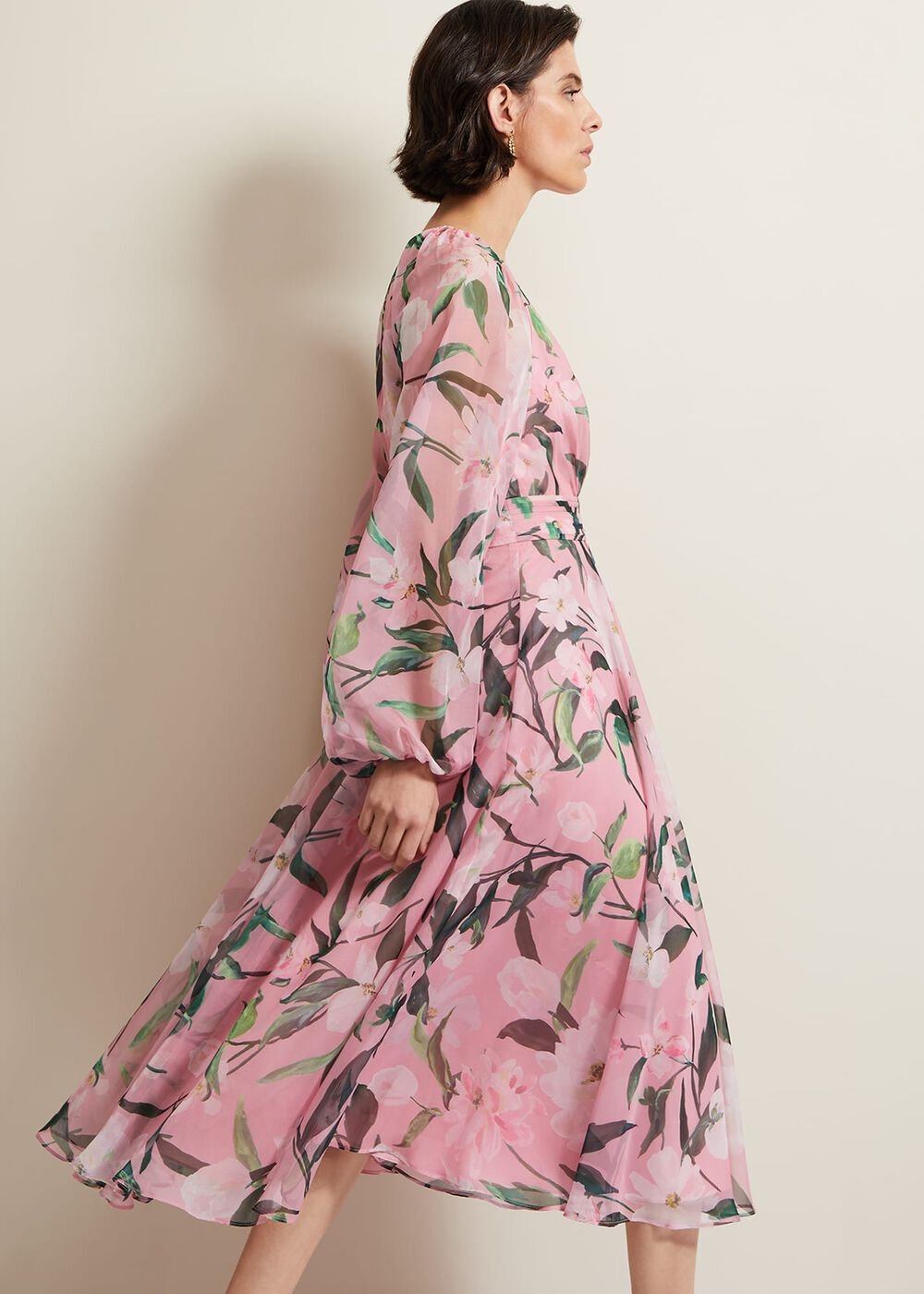 Lina Printed Long Sleeve Midi Dress - Multi-Coloured