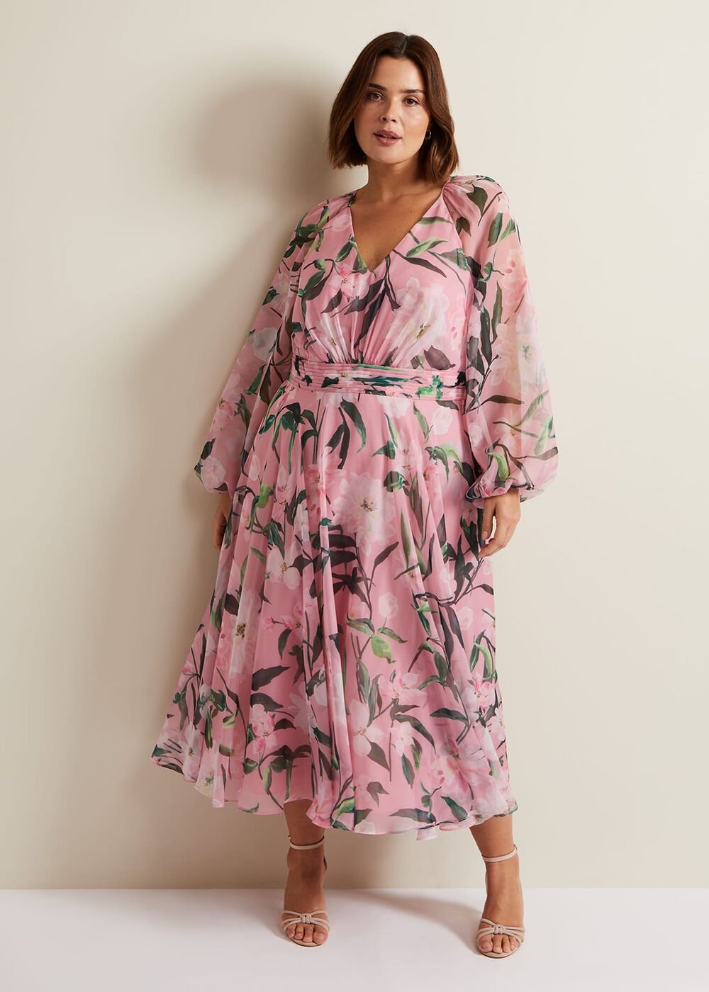 Lina Printed Long Sleeve Midi Dress - Multi-Coloured