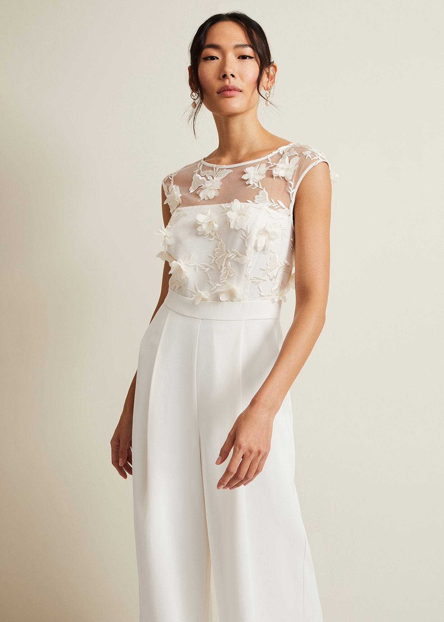 Cherie Bridal Floral Textured Jumpsuit - Ivory