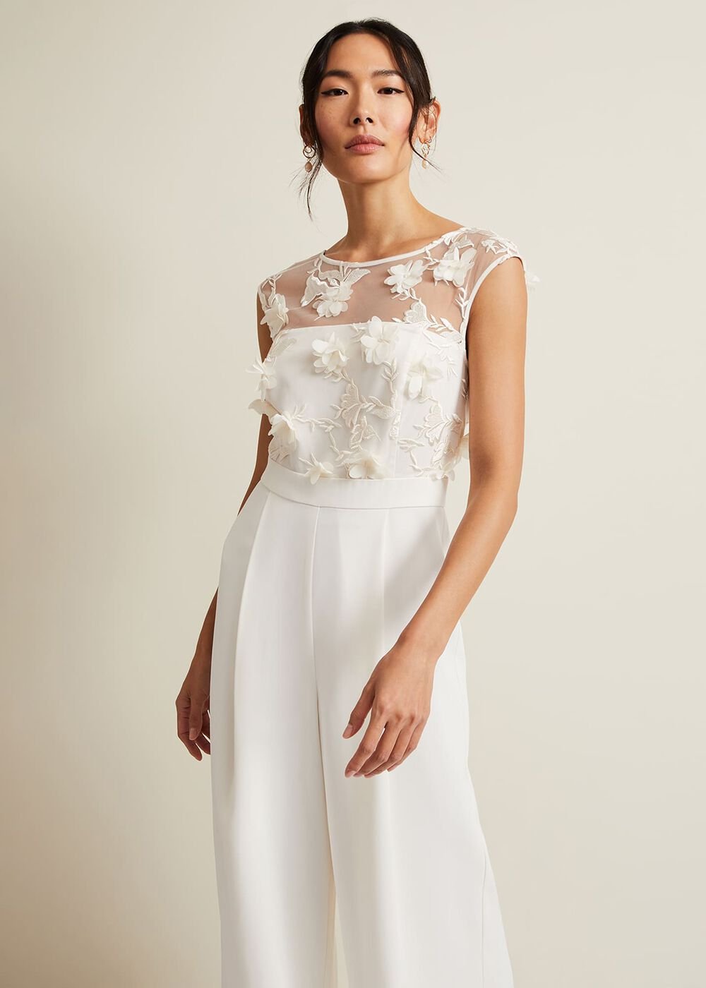 Cherie Bridal Floral Textured Jumpsuit - Ivory