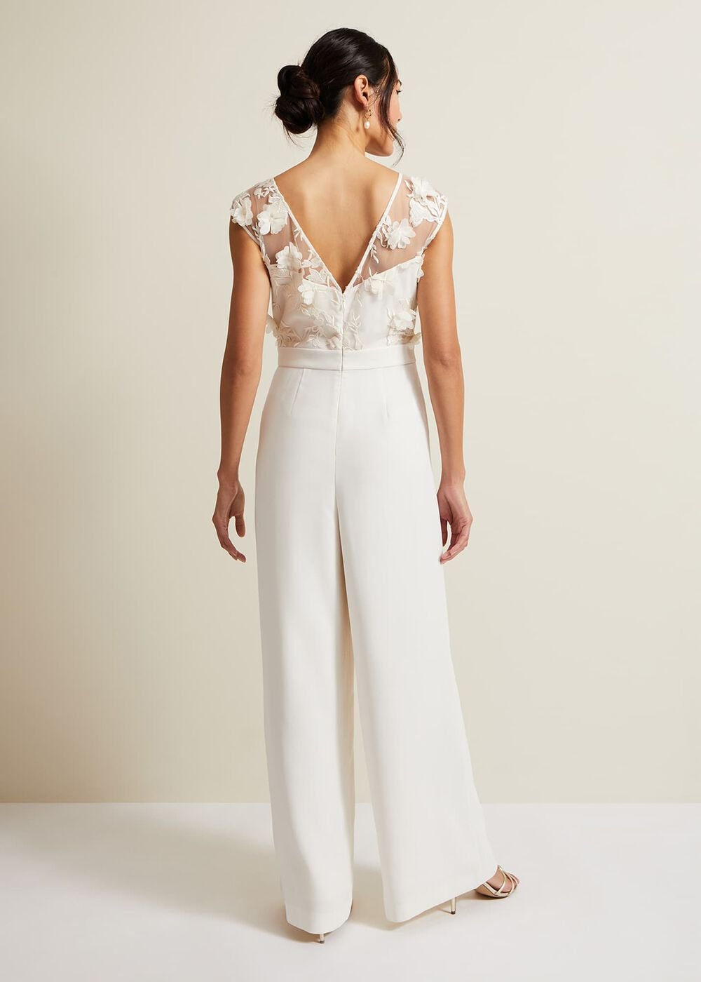 Cherie Bridal Floral Textured Jumpsuit - Ivory