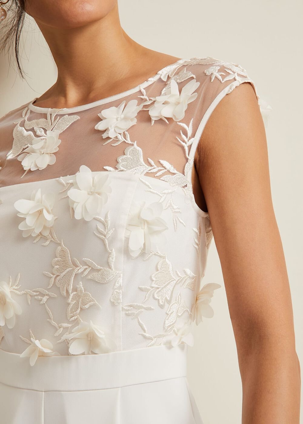 Cherie Bridal Floral Textured Jumpsuit - Ivory