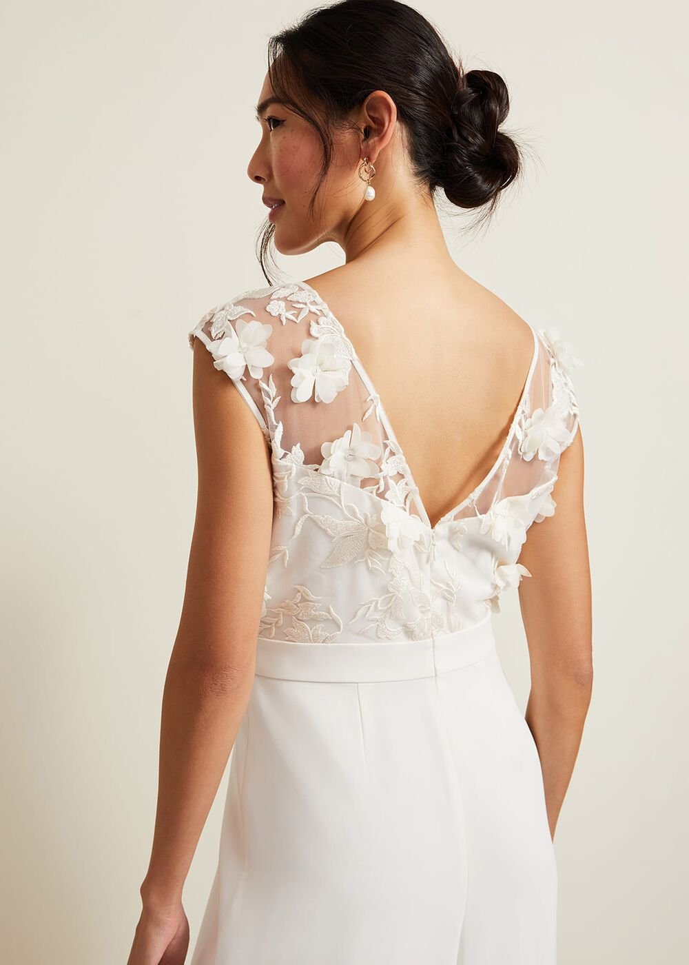 Cherie Bridal Floral Textured Jumpsuit - Ivory