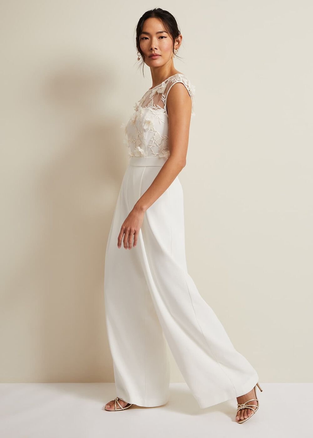 Cherie Bridal Floral Textured Jumpsuit - Ivory