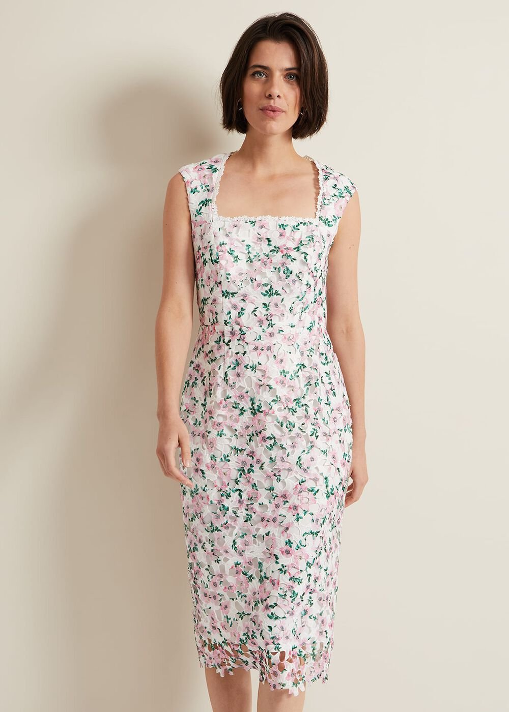 Diana Floral Lace Midi Dress - Multi-Coloured