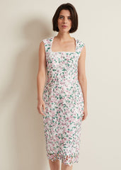 Diana Floral Lace Midi Dress - Multi-Coloured