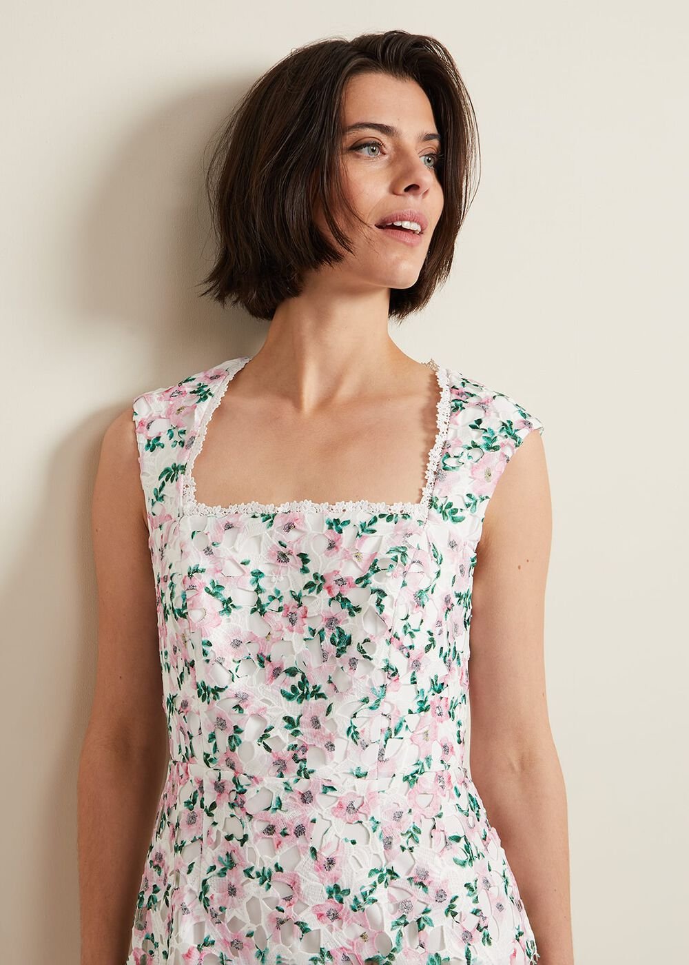 Diana Floral Lace Midi Dress - Multi-Coloured