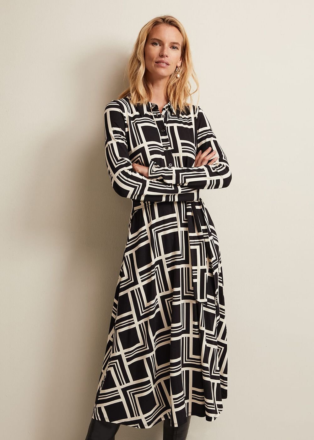 April Geo Midi Dress - Black/Multi