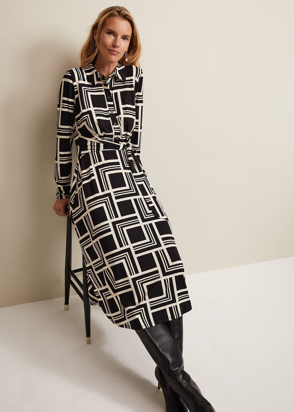 April Geo Midi Dress - Black/Multi