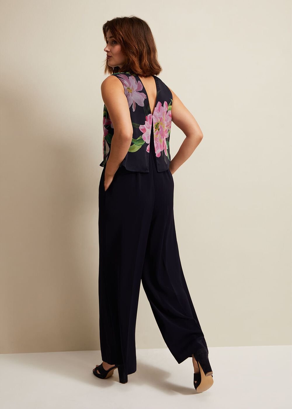 Agnes Floral Overlay Jumpsuit - Navy