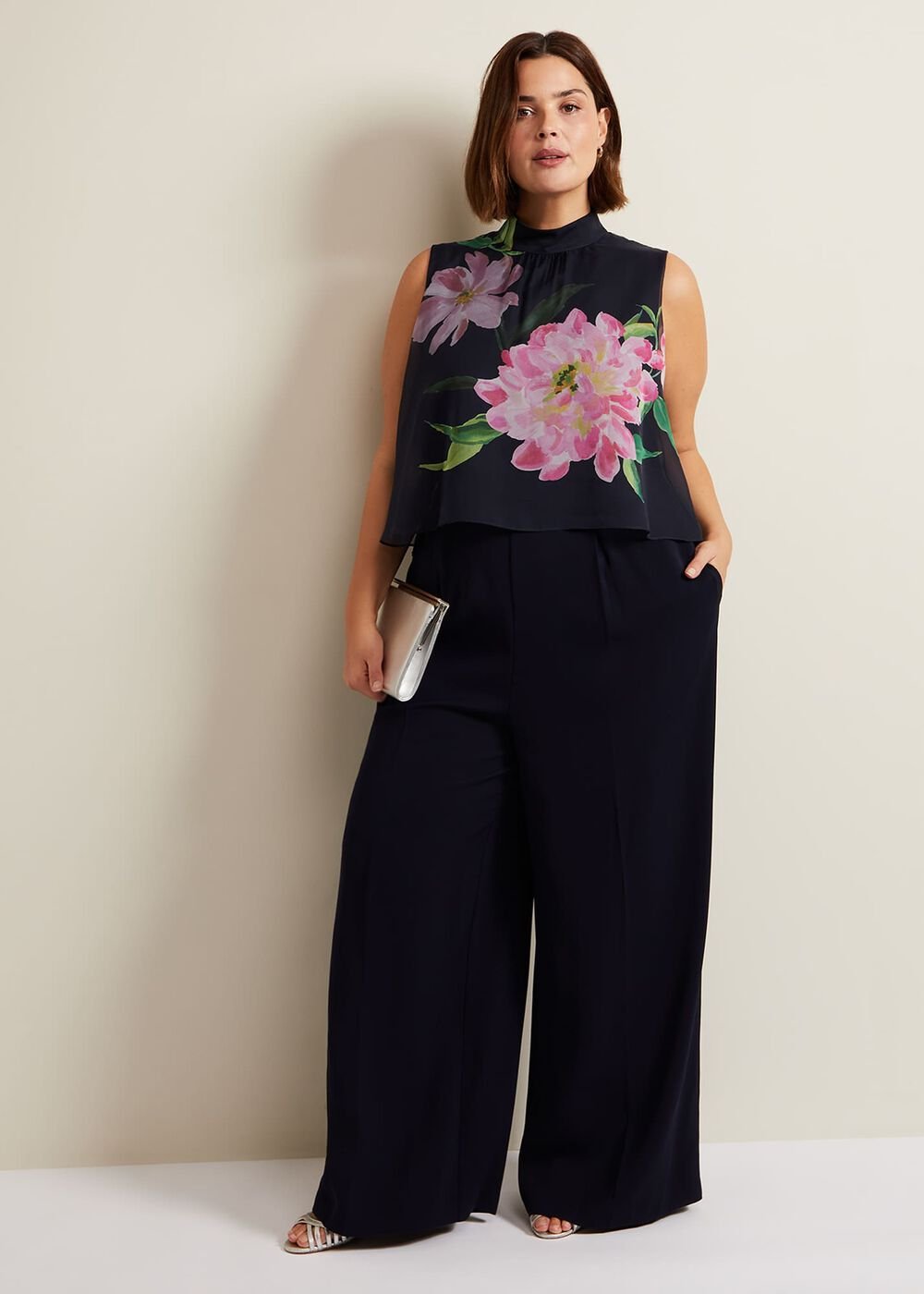 Agnes Floral Overlay Jumpsuit - Navy