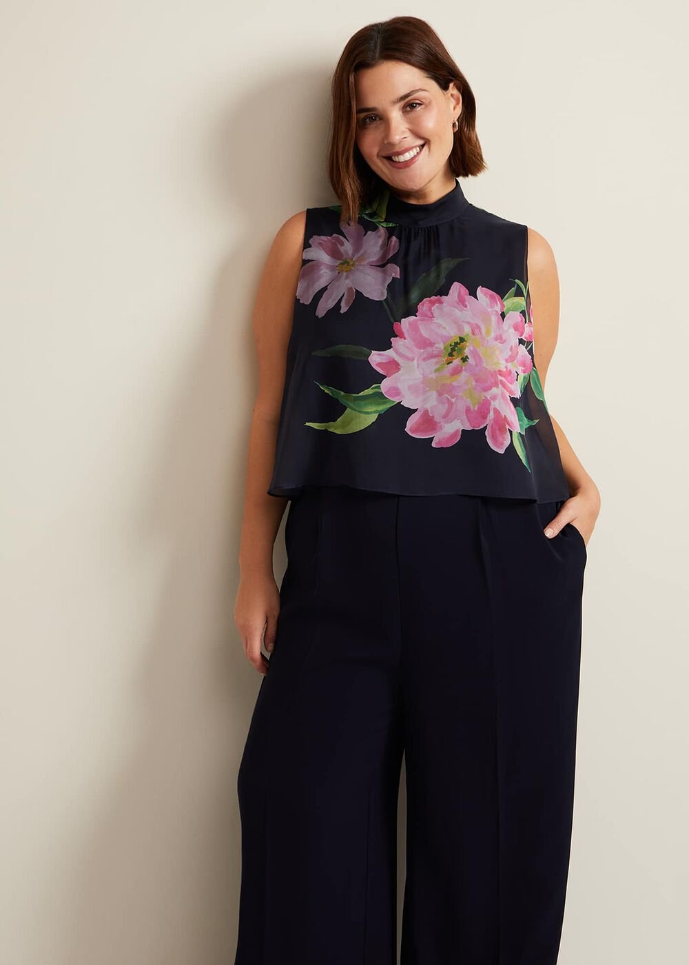 Agnes Floral Overlay Jumpsuit - Navy