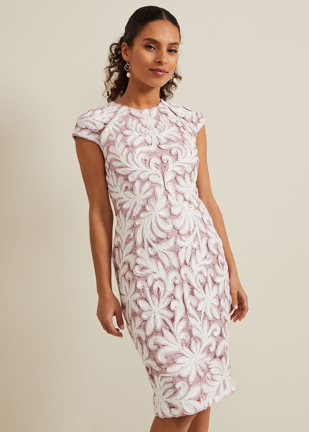 Petite Karima Tapework Midi Dress - Pale Pink